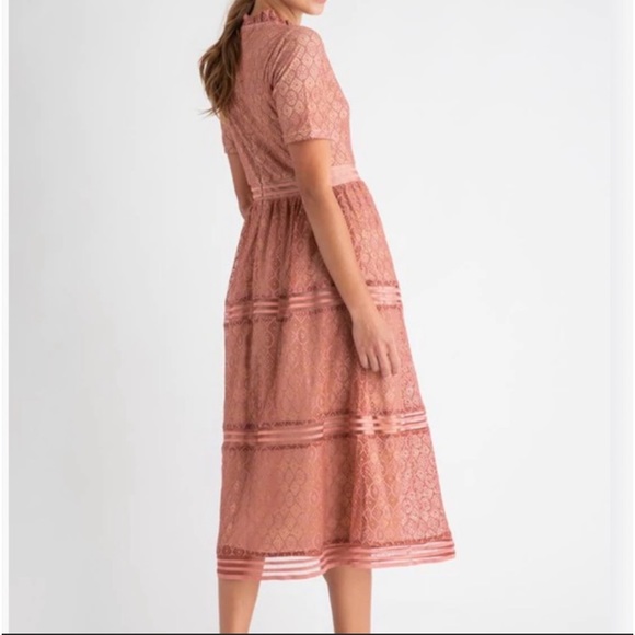 ROOLEE Romantic Beautiful Rose Pink Lace Lined MIDI Length Dress XXXL 3X New Tag - Picture 3 of 12